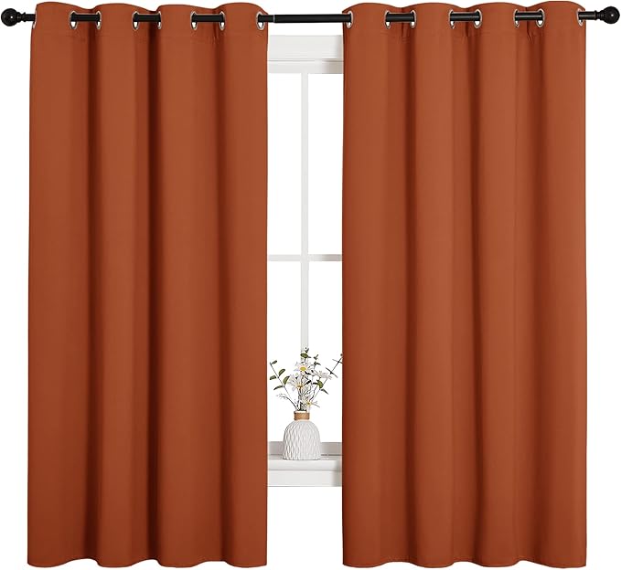 NICETOWN Halloween Blackout Curtain Panels for Girls Room, Nursery Essential Thermal Insulated Solid Grommet Top Blackout Drapes (Burnt Orange, 1 Pair, 55 x 68 inches)