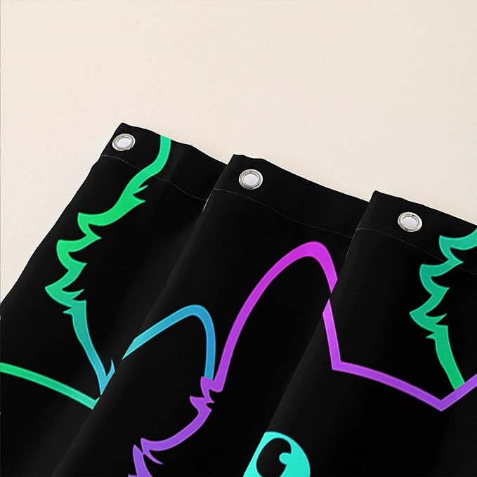 AILONEN Cute Cat Shower Curtain for Bathroom,Gradient Line Kawaii Kitten Bath Curtain for Kids Boys Girls,Color Cartoon Animal Polyester Waterproof with 12 Plastic Hooks 48" W*72" H