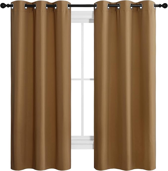 NICETOWN Sleek Blackout Curtains 68 inches Length for Small Windows, Noise Reducing and Block Draft Panels for Door Doorway Laundry Office Luxury Decor Theme (2 Panels, Gold Brown, W42 x L68 -Inch)
