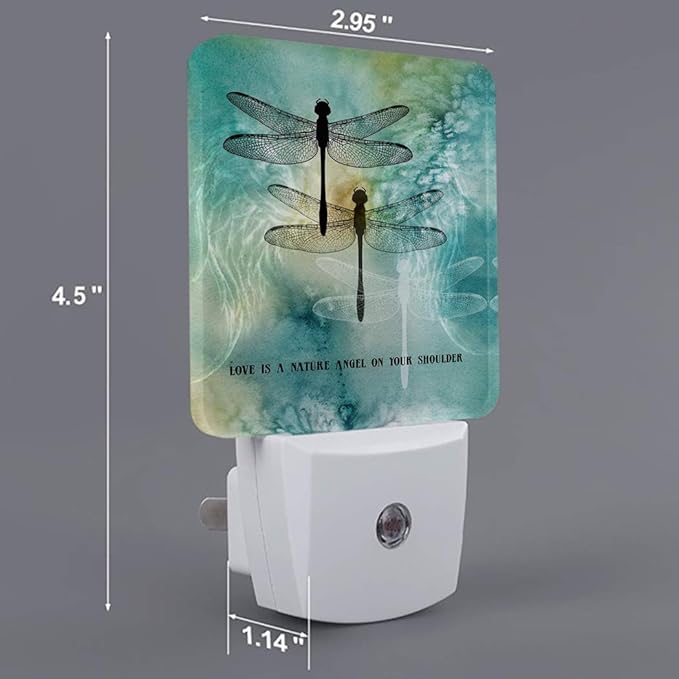 Dragonfly Nature Angel Plug-in LED Night Light,Smart Auto Dusk to Dawn Sensor Nightlights Plug into Wall,White Energy Efficient Night light for Teen Girls Kids Bedroom,Bathroom,Kitchen,Stairs,Hallway