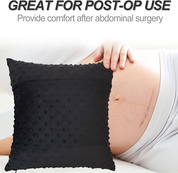 Heart Surgery Recovery Pillow for After Heart Surgery Open Heart Surgery Gifts Triple Bypass Heart Transplant Cough Pillow with Pocket for Cooling Pack, Minky Dot Black