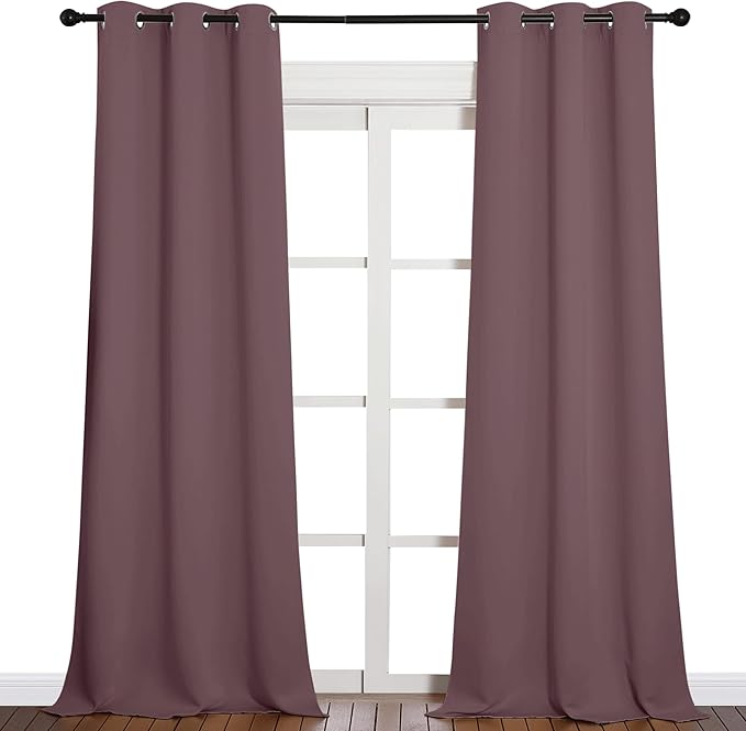 NICETOWN Patio Glass Door Blackout Curtains for Bedroom/Living Room, Dry Rose, 42 inches Wide x 90 inches Long, 1 Pair, Privacy Panel Drapes for Dining Room and Guest Room