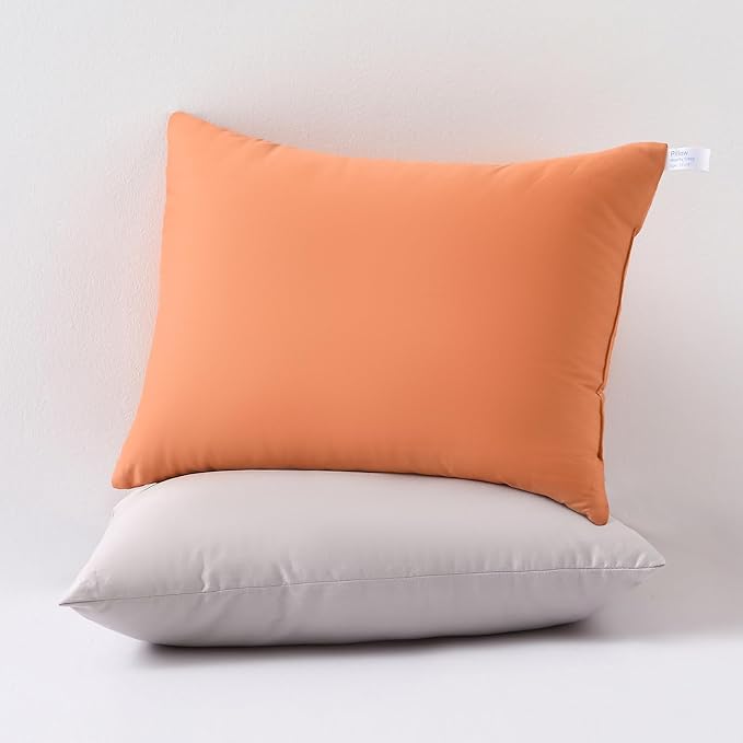 MEILA 2 Pack Cotton Toddler Pillows, 13x18 Pillows for Sleeping and Traveling, Machine Washable Kids Pillows Ideal for Crib, Bed, Cot and Nap, Qrange & Light Grey