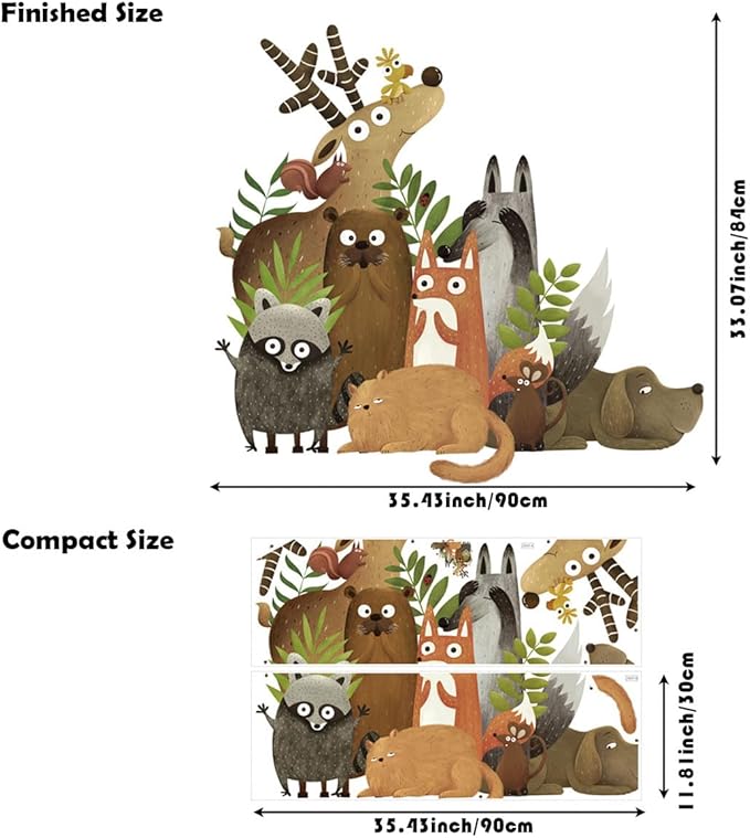 Jungle Animals Wall Decals Woodland Animal Wall Sticker Elk Dog Squirrel Civet Cat Wall Stickers Kids Room Baby Nursery Bedroom Door Wall Decor