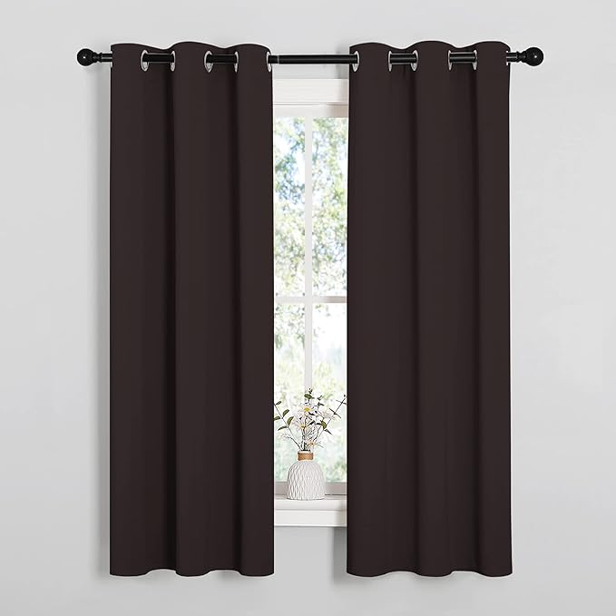 NICETOWN Blackout Curtain Panels for Bedroom Window, Triple Weave Microfiber Energy Saving Thermal Insulated Solid Grommet Blackout Draperies and Drapes (1 Pair, 34 inches by 63 Inch, Toffee Brown)