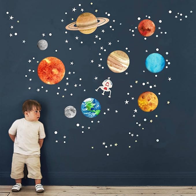 Solar System Wall Stickers for Kids, Universe Space Wall Sticker, Large Size Planet Wall Decal, Space Wall Decor for Bedroom Classroom Playroom Nursery Birthday Gift Idea(M)