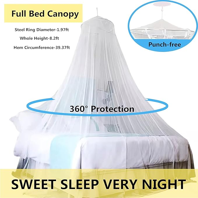 Eimilaly Bed Canopy Mosquito Net with 250pcs Colorful Curtain Lights, Bed Canopy for Girls Room Decor or Theme Party, White/Color Lights