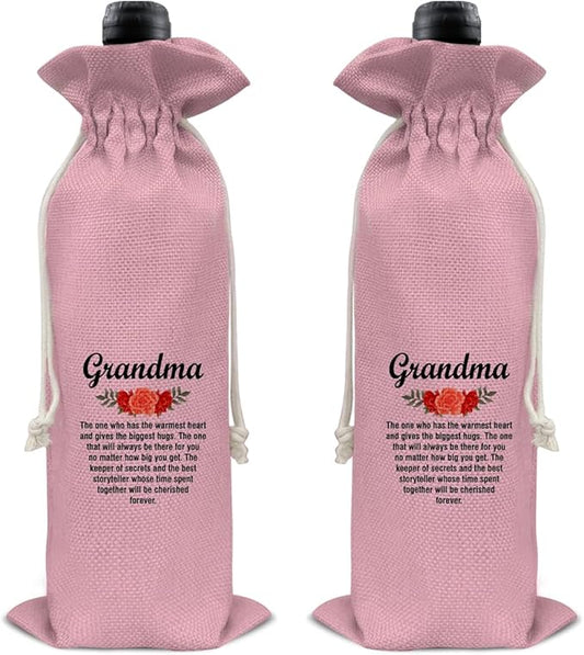 HOIJAUMAI Grandma Gift From Grandson Granddaughter, Grandma Wine Bag Grandma Wine Gift Bags for Birthday Mother's Day (Pink)