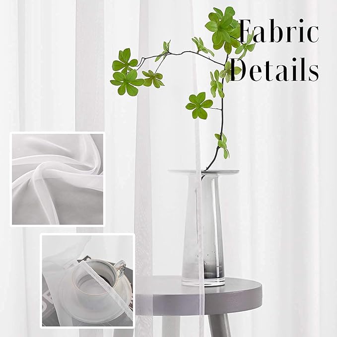 White Sheer Voile Curtains Translucent Solid Color Window Treatment 45 Inches Long Panels Rod Pocket White Sheers for Bedroom Living Room 2 Panels 52x45