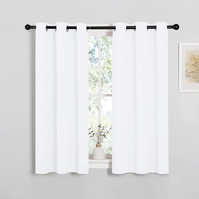 NICETOWN Draperies Curtains Panels, Blocking Out 50% Sunlight Window Treatment Curtains, Grommet Top Small Window Drapes for Bedroom (2 Panels, 34 by 45, White)