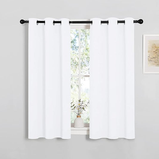 NICETOWN Draperies Curtains Panels, Blocking Out 50% Sunlight Window Treatment Curtains, Grommet Top Small Window Drapes for Bedroom (2 Panels, 34 by 45, White)