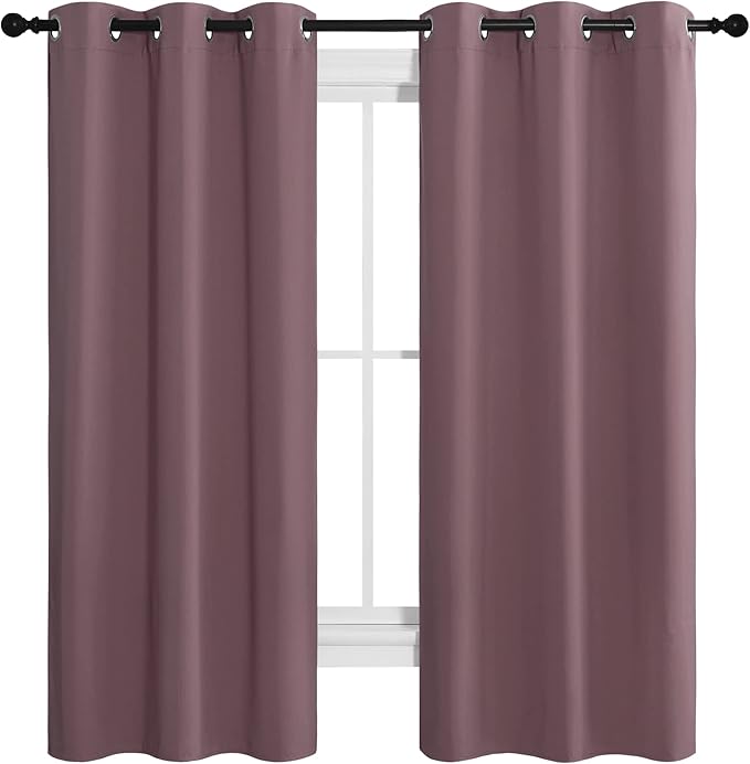 NICETOWN Dry Rose Room Darkening Curtains for Kitchen, Set of 2, 42 inches Wide by 68 inches Long, Window Treatment Thermal Insulated Solid Grommet Room Darkening Curtains/Drapes for Bedroom