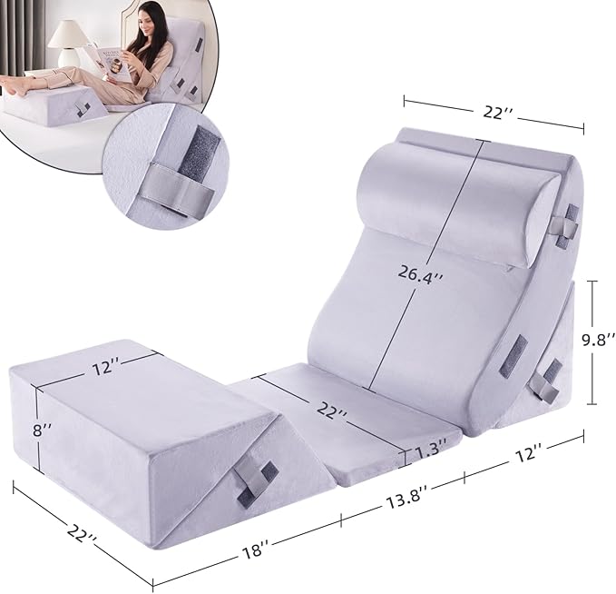 BDEUS 6pcs Orthopedic Bed Wedge Memory Foam Pillow Set for Sleeping Post Surgery Pain Relief Acid Reflux Snug Stop Adjustable Body Positioners Sitting Up in Bed