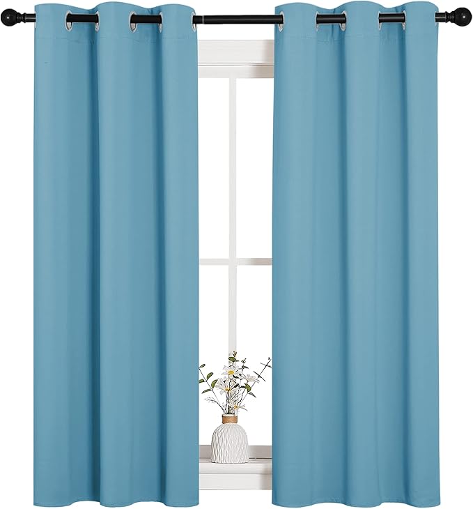 NICETOWN Blackout Draperies Curtains for Kids Room, Window Treatment Thermal Insulated Grommet Blackout Drape Panels for Bedroom (Teal Blue, Set of 2, 34 by 54 inches)