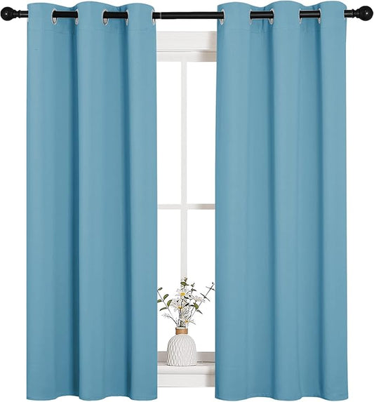 NICETOWN Blackout Draperies Curtains for Kids Room, Window Treatment Thermal Insulated Grommet Blackout Drape Panels for Bedroom (Teal Blue, Set of 2, 34 by 54 inches)