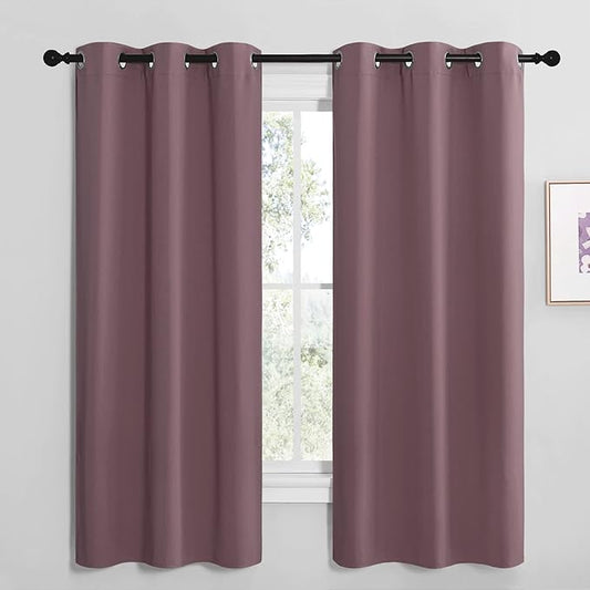 NICETOWN Dry Rose Room Darkening Curtains for Kitchen, Set of 2, 42 inches Wide by 68 inches Long, Window Treatment Thermal Insulated Solid Grommet Room Darkening Curtains/Drapes for Bedroom