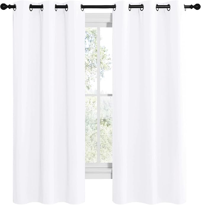 NICETOWN White Samll Window Blackout Curtain Panels, 50% Light Blocking Curtains for Bedroom & Dining Room Window (Set of 2, 42 inches x 68 inches)