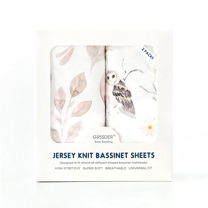 Stretchy Ultra Soft Fitted Bassinet Sheet Set 2 Pack, Universal Fit for Bassinets Baby Cradle Moses Basket Oval Rectangle Mattress Safe and Snug, Beautiful Blush Pink Floral and Cute Animals Print
