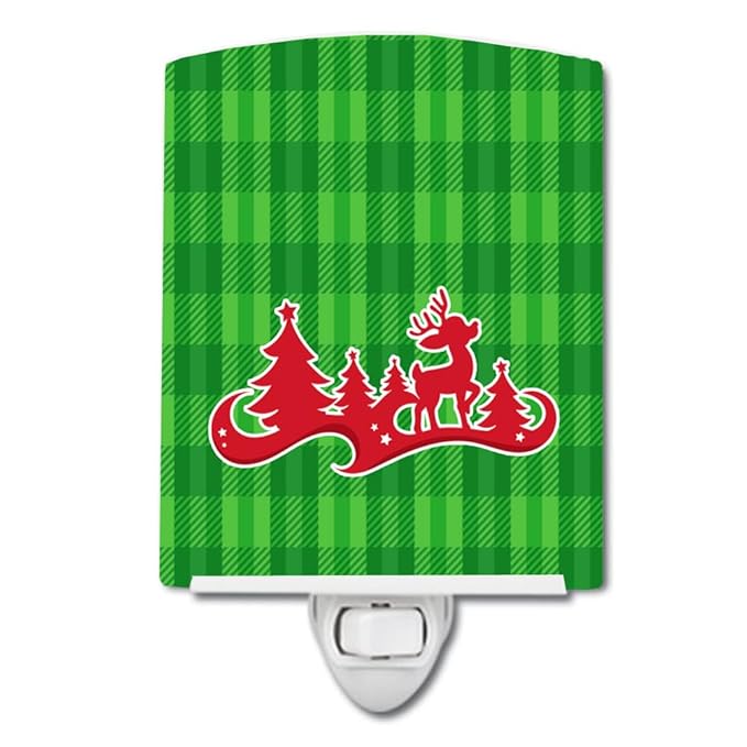 Caroline's Treasures BB6973CNL Christmas Tree Reindeer Green Ceramic Night Light Compact, UL-Certified, Ideal for Bedroom, Bathroom, Nursery, Hallway, Kitchen, 6x4x3, Multicolor