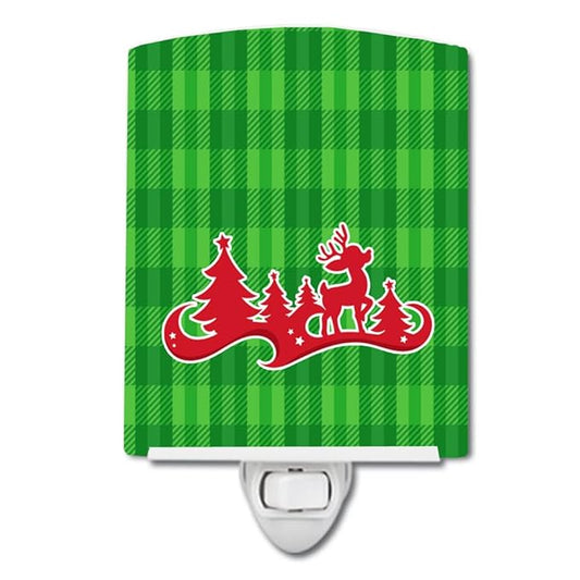 Caroline's Treasures BB6973CNL Christmas Tree Reindeer Green Ceramic Night Light Compact, UL-Certified, Ideal for Bedroom, Bathroom, Nursery, Hallway, Kitchen, 6x4x3, Multicolor