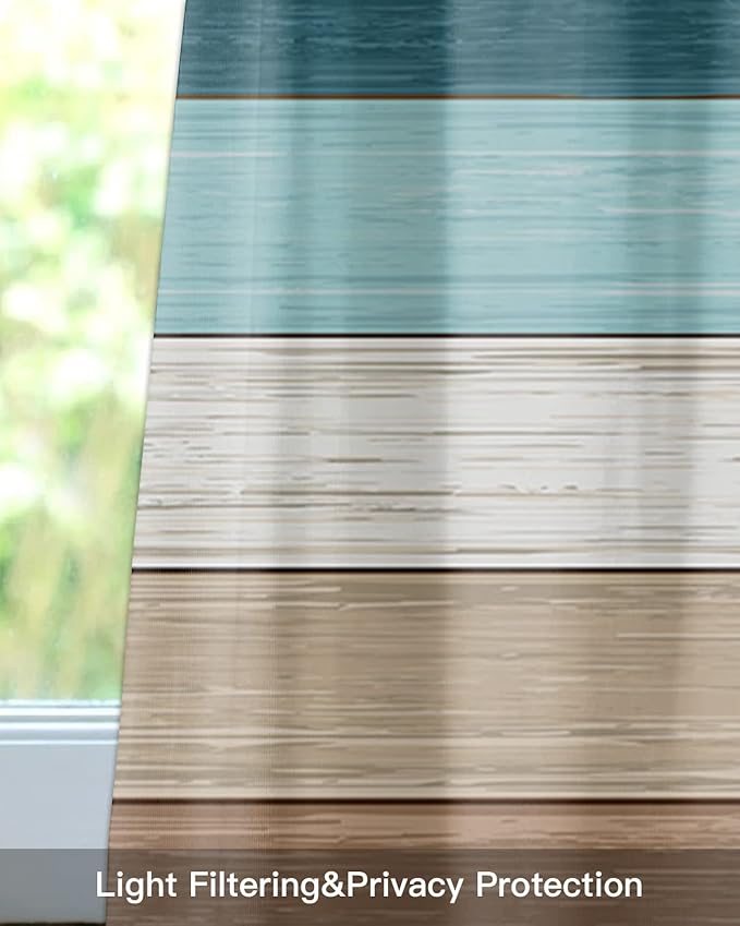 Farmhouse Kitchen Curtains Valances for Windows ,Teal Blue Brown Beach Rod Pocket Country Window Treatment for Kitchen /Living Room/Bedroom/ Bathroom,42" X 18" -1 Panel, Retro Rustic Barn Wood Texture