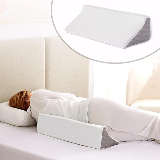 Wedge Pillow for Side Sleeping, Bed Wedge& Body Positioners, Back Pillow for Pregnancy, Back Pain, Leg Elevation and Side Sleepers, Memory Foam Body Pillow, Anti-Slip Base, White/Grey