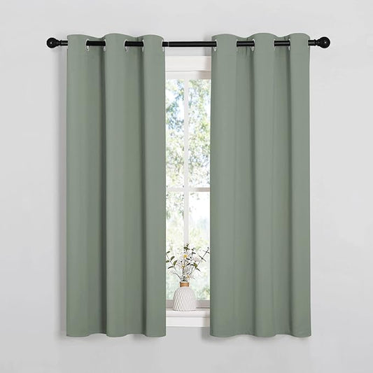 NICETOWN Window Curtain Panels, Thermal Insulated Solid Grommet Blackout Draperies/Drapes for Basement (Greyish Green, 1 Pair, 34 by 54-inch)