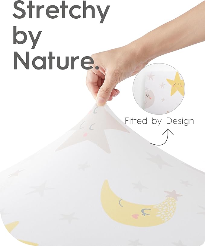 Extra Stretchy Changing Pad Cover, TotBasic Ultra Soft Premium Jersey Knit Changing Pad Sheets, Unisex for Boys Girls, Fits All Standard Changing Tables/Dresser Tops - 2 Pack (Planet & Moon)