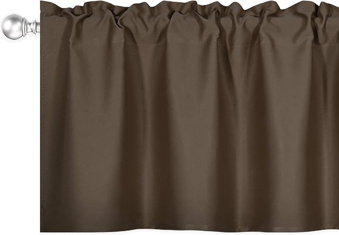 Coffee Brown Valance for Windows 42x18 Inch Solid Thermal Insulated Blackout Kitchen Short Curtain Toppers Valance Rod Pocket for Bathroom Living Room 2 Panels