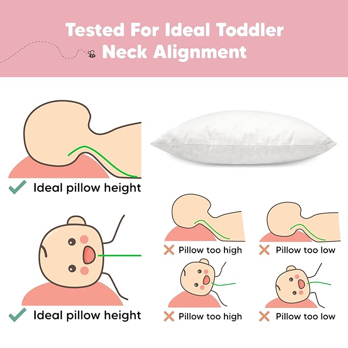 2-Pack Toddler Pillow - Soft Organic Cotton Toddler Pillows for Sleeping - 13X18 Small Pillow for Kids - Kids Pillows for Sleeping - Kids Pillow for Travel, School, Nap, Age 2 to 5 (Herb)