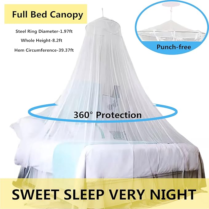 Eimilaly Bed Canopy Mosquito Net, Bed Canopy for Girls Room Decor - Insect Protection Hanging Canopy for Adults, Babies, Outdoor Camping, White/Single Door