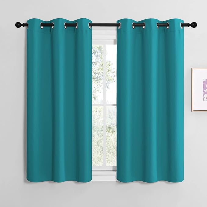 NICETOWN Room Darkening Curtains 50 inch Length 2 Panels, Thermal Insulated Grommet Blackout Curtains for Modern Casual Elegant Bedroom Kids Room Theme Decoration (Peacock Teal, 2 Pieces, W42)