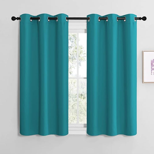 NICETOWN Room Darkening Curtains 48 inch Length 2 Panels, Thermal Insulated Grommet Blackout Curtains for Modern Casual Elegant Bedroom Kids Room Theme Decoration (Peacock Teal, 2 Pieces, W42)