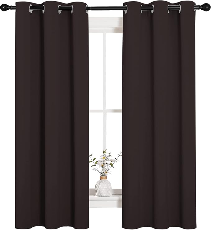 NICETOWN Blackout Curtain Panels for Bedroom Window, Triple Weave Microfiber Energy Saving Thermal Insulated Solid Grommet Blackout Draperies and Drapes (1 Pair, 34 inches by 63 Inch, Toffee Brown)