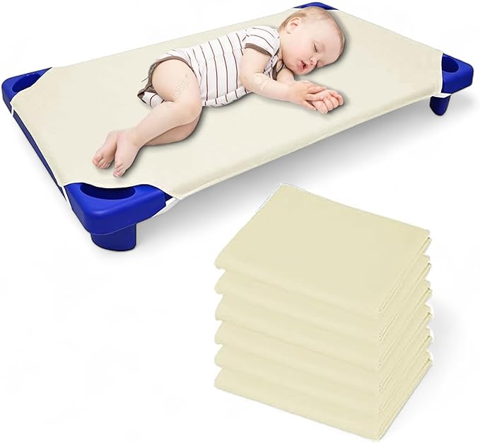 Pack of 6 Cot Sheet for Daycare Preschool Cot Bed -Polyblend Fabric with Corner Elastic Cots Sheets Fits On 22" X 40" Inches Size Toddler and Preschool Daycare Cot Ivory 22 X 40 Size