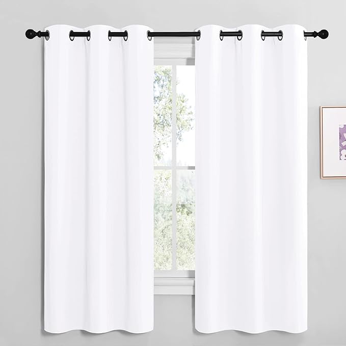 NICETOWN White Samll Window Blackout Curtain Panels, 50% Light Blocking Curtains for Bedroom & Dining Room Window (Set of 2, 42 inches x 68 inches)