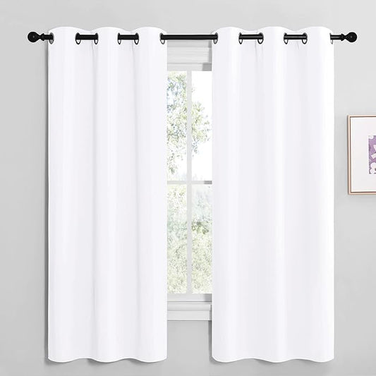 NICETOWN White Samll Window Blackout Curtain Panels, 50% Light Blocking Curtains for Bedroom & Dining Room Window (Set of 2, 42 inches x 68 inches)