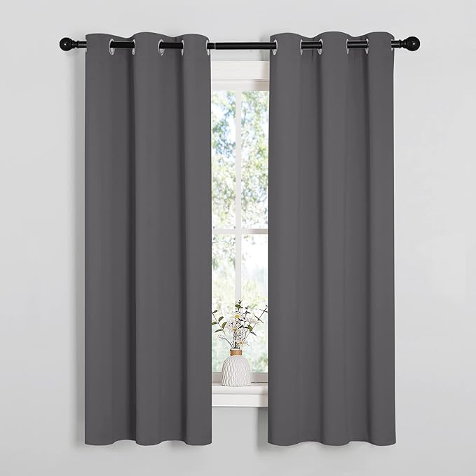 NICETOWN Grey Blackout Curtain Panels for Bedroom, Thermal Insulated Grommet Top Blackout Draperies and Drapes (2 Panels, W34 x L63 inches, Grey)