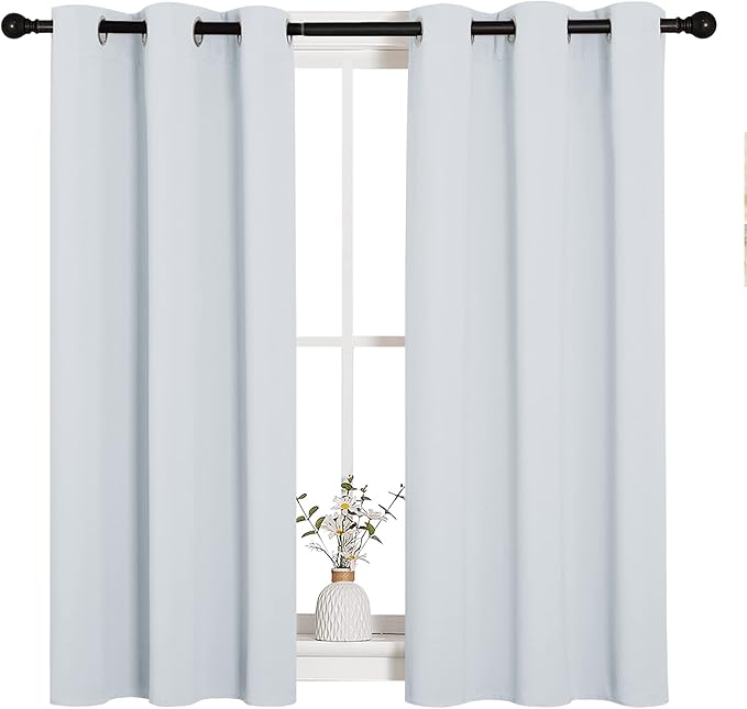 NICETOWN Room Darkening Draperies Curtains Panels, Window Treatment Thermal Insulated Grommet Room Darkening Curtains/Drapes for Bedroom (Greyish White, 2 Panels, 34 by 45)