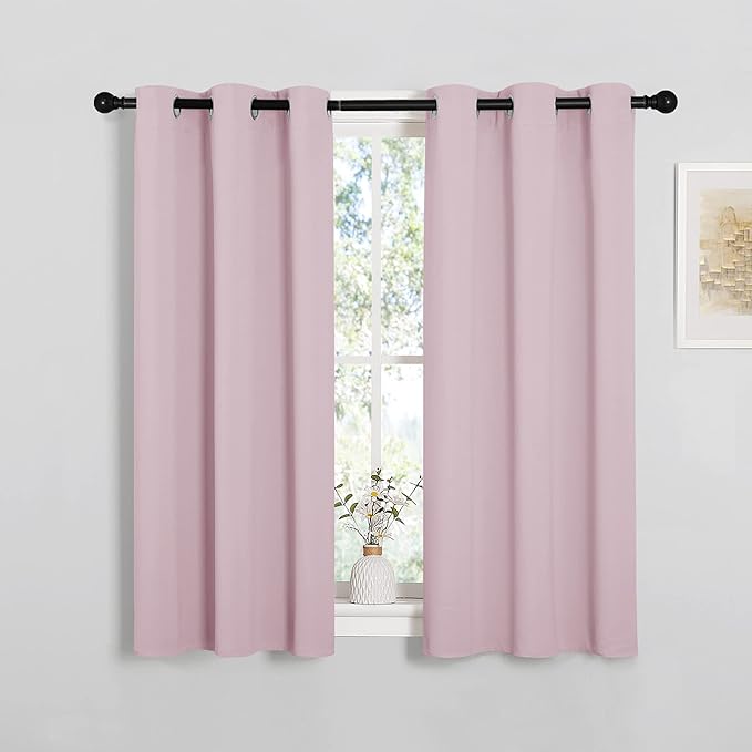 NICETOWN Room Darkening Curtain Panels for Girls Room, Nursery Essential Thermal Insulated Grommet Drapes for Small Window (Baby Pink, 2 PCs, 34 x 45 inch)