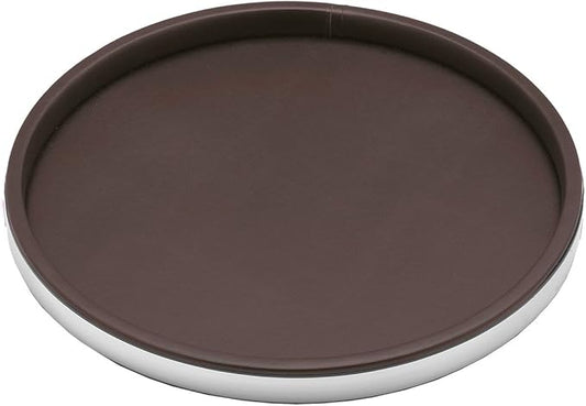 Kraftware Leatherette Tray, 14", Brown with Polished Chrome