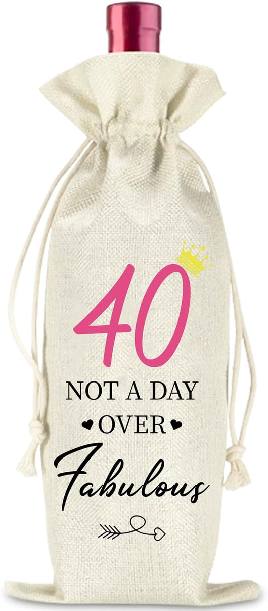 comfit 40th Birthday Wine Bag Gifts for Her,40th Birthday Wine Bag,40th Wine Bag With Drawstring,40th Birthday Decorations,Wine Gift Bags