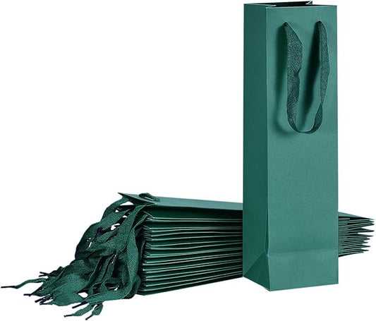 uxcell Wine Bags, 24pcs Light Green 4 x 4 x 14 In Wine Gift Bags with Handles Paper Wine Tote Bag for Wedding Birthday Christmas Party Supplies