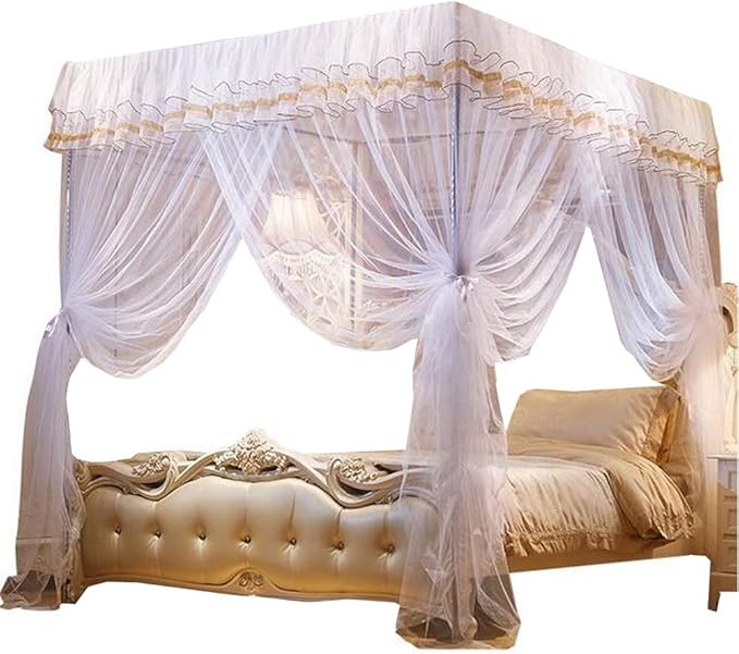 Mengersi Canopy Bed Curtains Bed Canopy,Canopy for Bed Curtain-Cozy Drape Netting,Princess Bed Drapes for Girls Adults Bedroom Decoration(Queen,White)