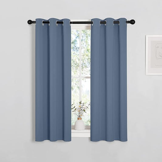NICETOWN Thermal Insulated Curtains Blackout Draperies, Window Treatment Solid Grommet Room Darkening Drape Panels for Bedroom (Stone Blue, Set of 2, 29 by 45 inches Long)