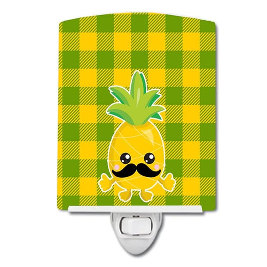 Caroline's Treasures BB8962CNL Pineapple Moustache Face Ceramic Night Light Compact, UL-Certified, Ideal for Bedroom, Bathroom, Nursery, Hallway, Kitchen, 6x4x3, Multicolor