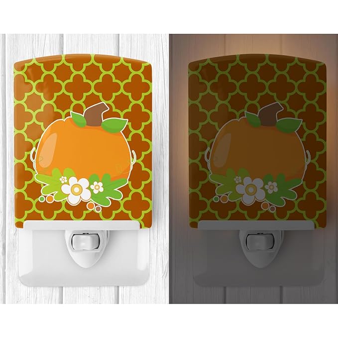 Caroline's Treasures BB6919CNL Fall Pumpkin Orange Quatrfoil Ceramic Night Light Compact, UL-Certified, Ideal for Bedroom, Bathroom, Nursery, Hallway, Kitchen, 6x4x3, Multicolor