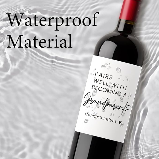 8 Pcs Grandparents Pregnancy Baby Announcement Wine Labels, Funny Pregnancy Baby Announcement Gifts for New Grandparents, Pairs Well with Becoming A Grandparents Wine Bottle Stickers Labels