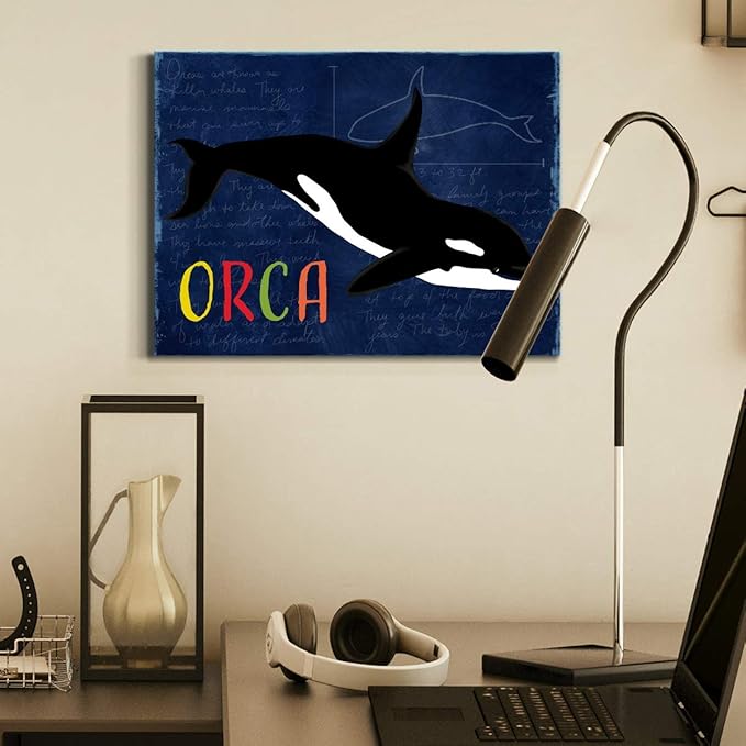 Renditions Gallery Canvas Animal Wall Art Modern Decorations Paintings Colorful Playful Orca Abstract Black & White Vibrant Artwork Canvas Prints for Kids Bedroom Nursery - 18"x27" LT33