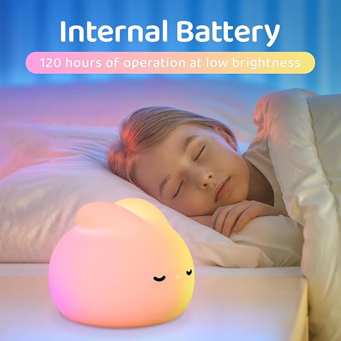 Night Light for Kids,Nursery Night Light,7 Color RGB and 3 Levels of Dimming, Rechargeable Cute Silicone Night Light, Cute Room Decoration, Gifts for Kids,Cute Bunny Night Light